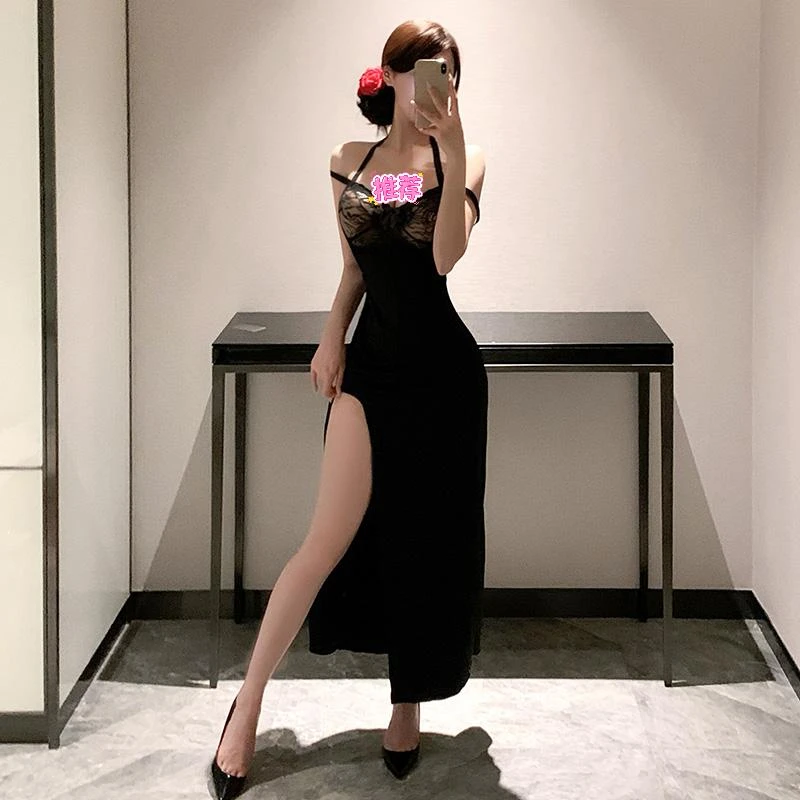 【优雅女王】显瘦御姐风新款吊带长裙连衣裙夏季睡裙晚礼服黑色气质