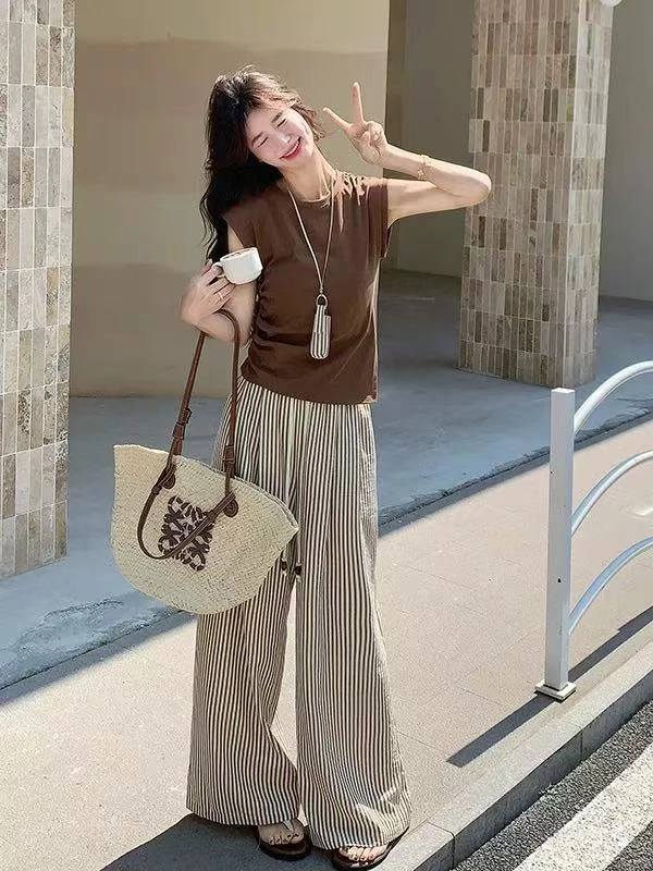 咖色复古休闲时尚套装两件套