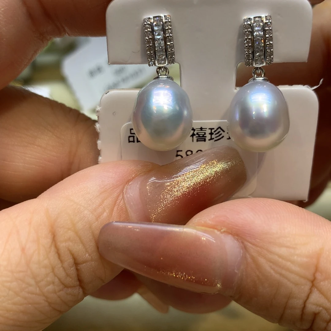 银S925镶嵌耳饰海水珍珠