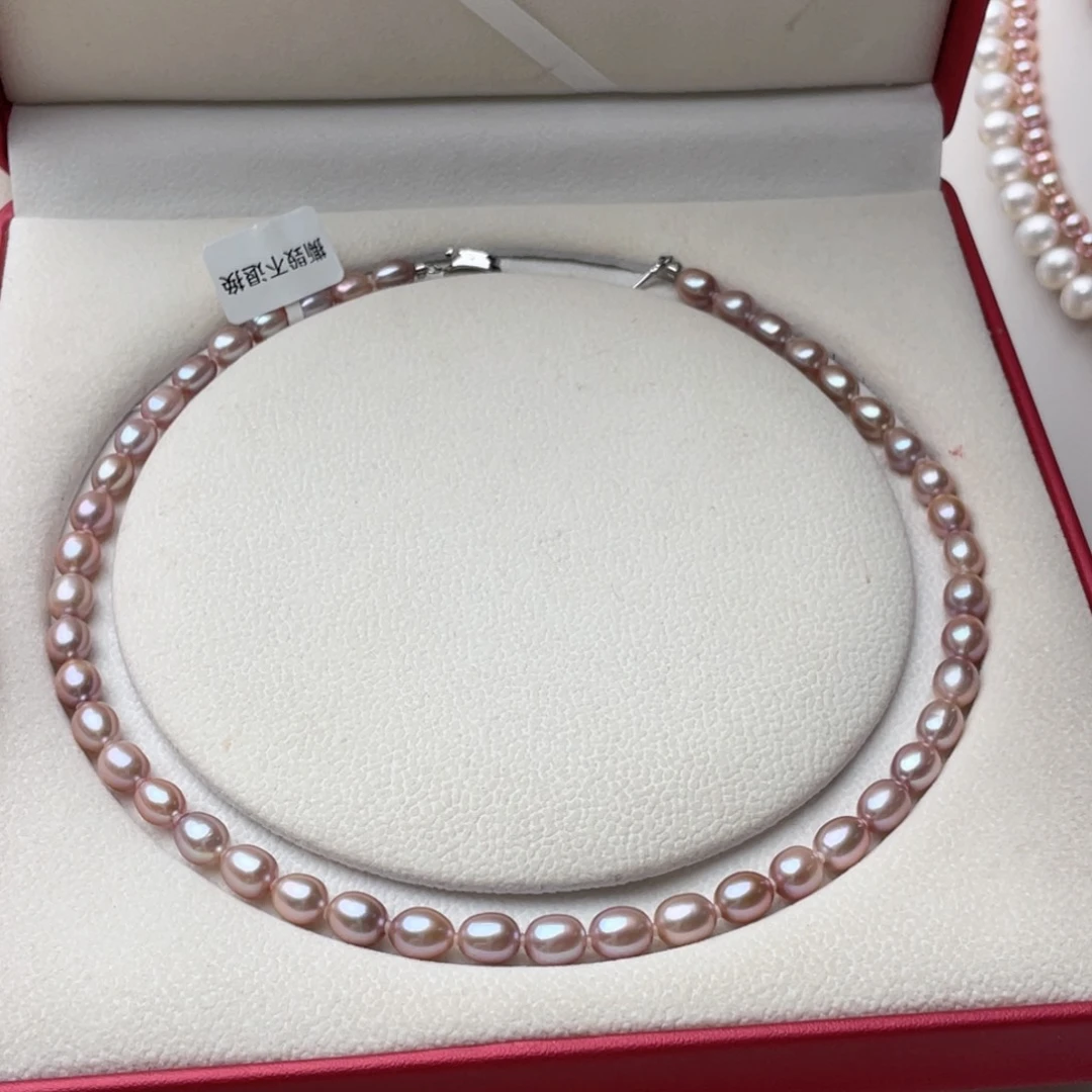 淡水珍珠银S925镶嵌颈饰7-8