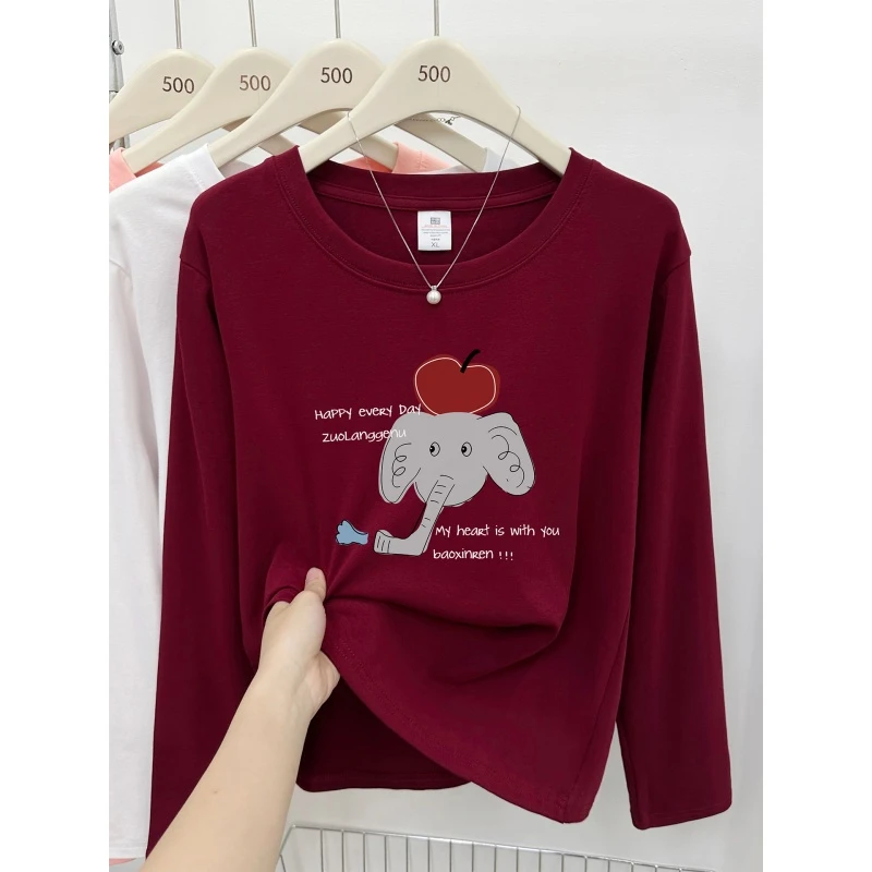 胖mm正肩长袖T恤秋冬季ins潮流大码女装内搭打底衫圆领上衣服