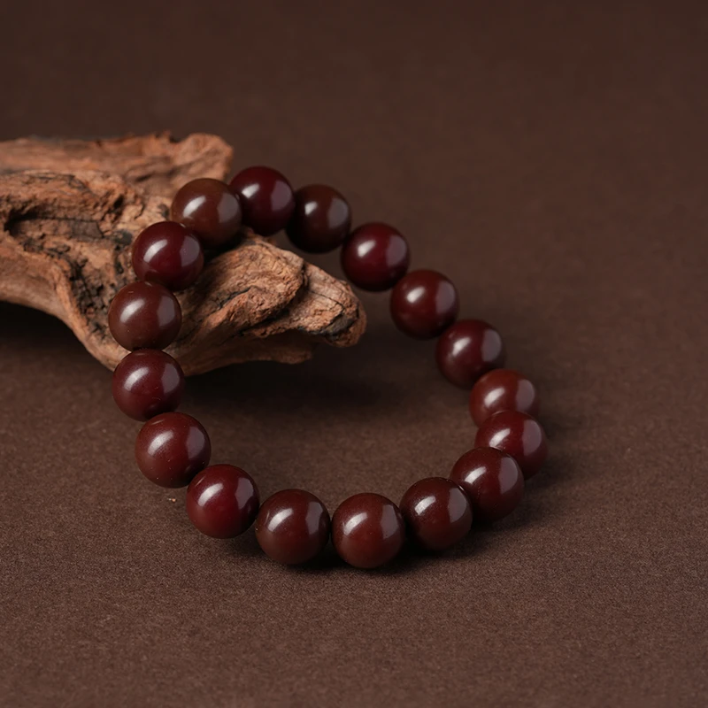 酒红色菩提素圈手串