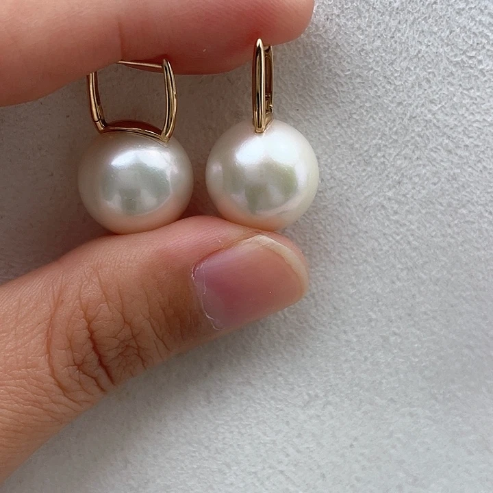 淡水珍珠耳饰18K金镶嵌14-15