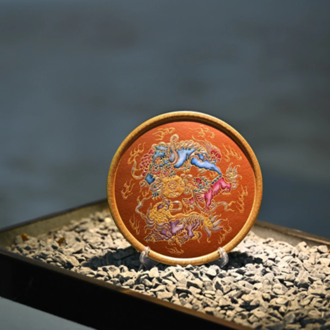 三狮戏球壶承·全手工大拍陶手汪庆红作品（珏窑）朱泥描金珐琅彩