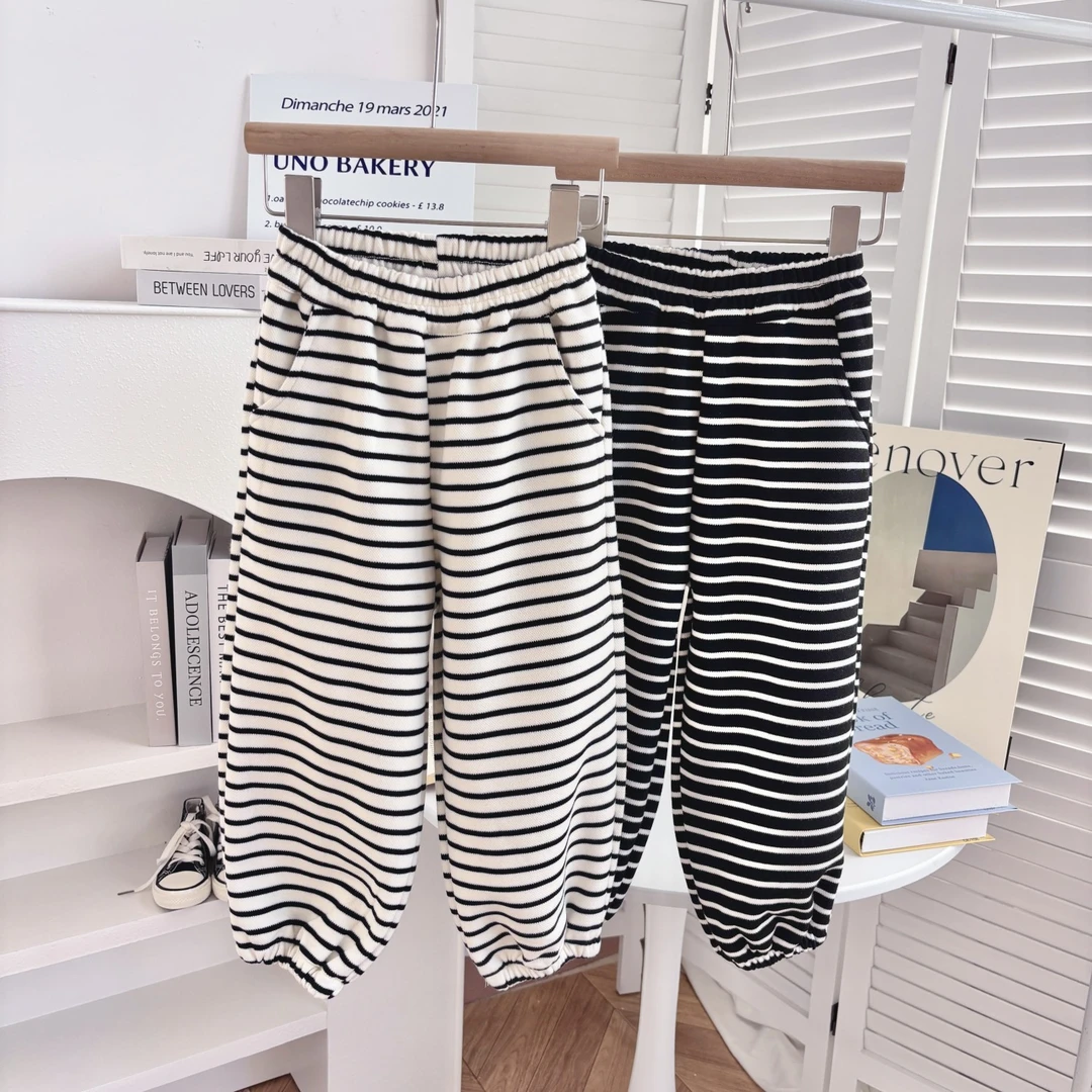 儿童条纹运动裤童装秋装男童女童长裤子外穿百搭宽松运动裤