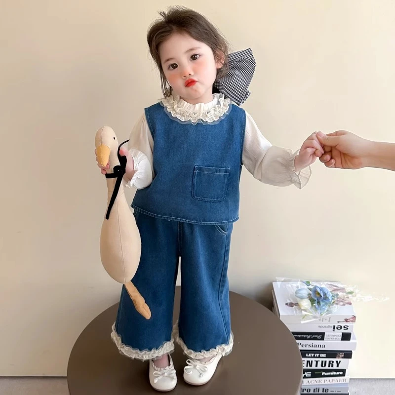 女童牛仔套装春季2025新款儿童洋气时髦春装衣服女宝宝春秋三件套