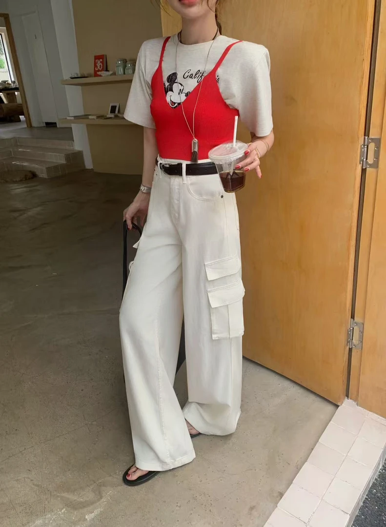 【香姐推荐】【6509】夏季时尚新款纯色牛仔工装裤百搭