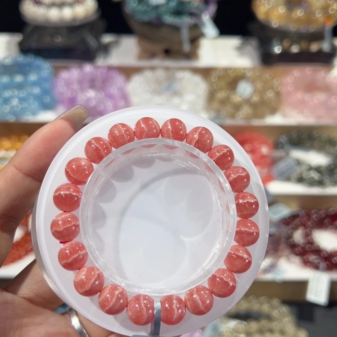 *****菱锰矿（红纹石）未镶嵌手串顶货一线天红纹石9.3mm