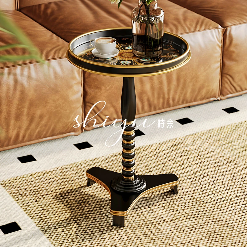 时余赛拉斯美式老钱风手工彩绘法式复古边几轻奢复古茶几客厅