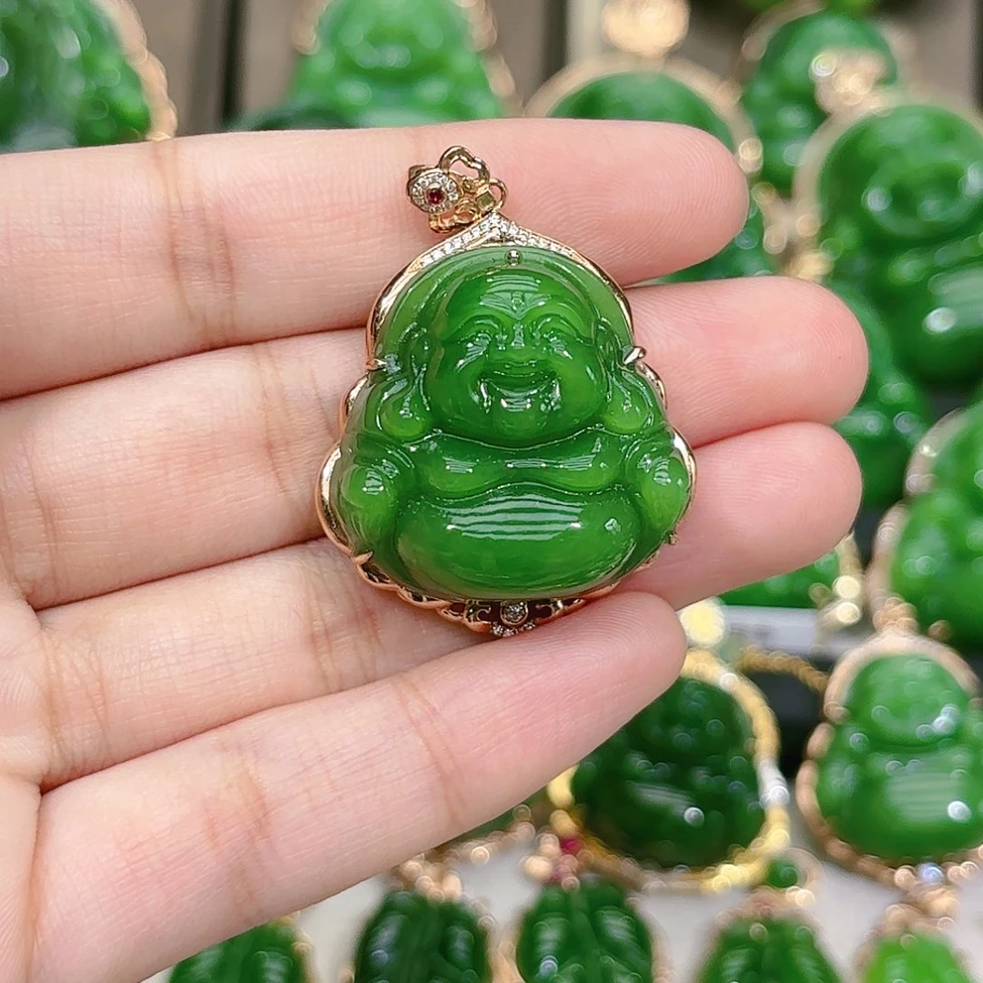 和田玉（碧玉）颈饰18K金镶嵌