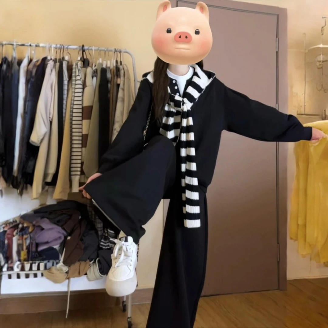 带披肩长袖长裤休运动套装女秋季学生韩版宽松大码显瘦时尚两件套