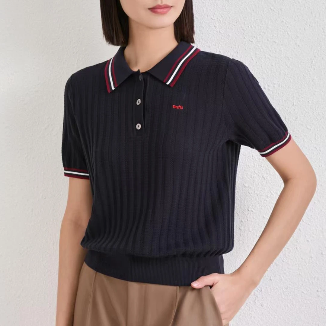 珂莱丽思春夏重工时尚年轻新款针织翻领新款短袖5600