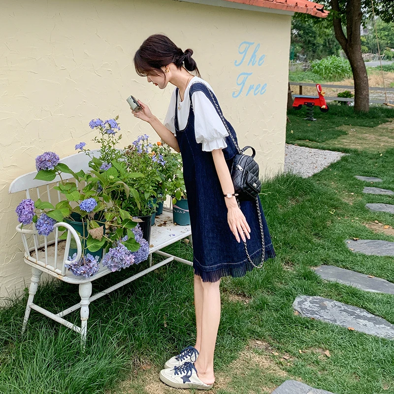 今年流行流苏牛仔背带裙套装裙子夏季女2025新款小个子穿搭一整套