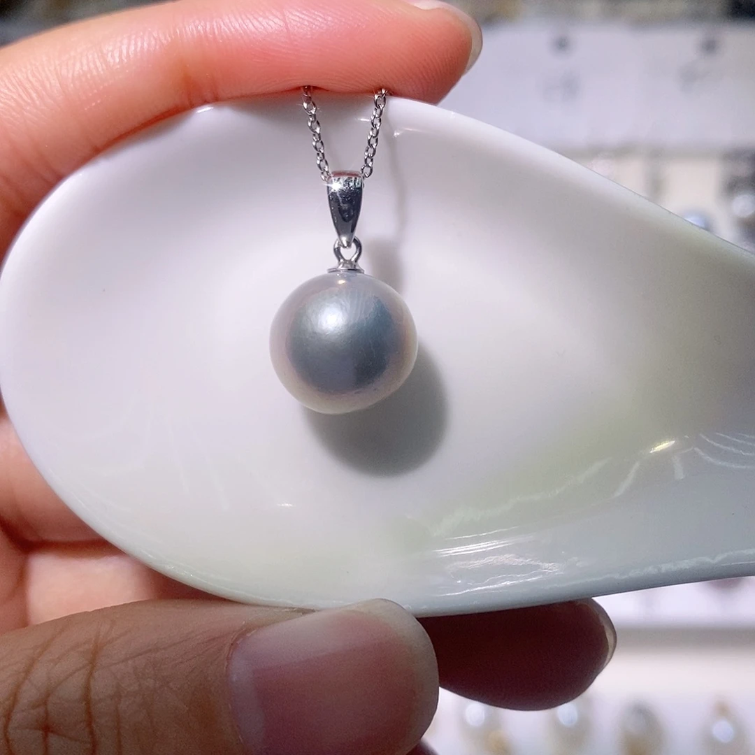 淡水珍珠吊坠(赠链)银S925镶嵌尺寸11/12毫米