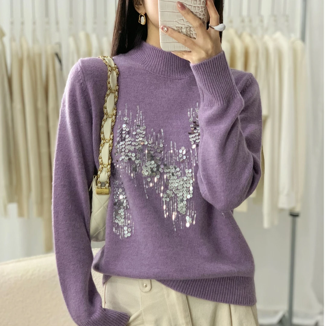 【芊荨精选】冬季新款百搭时尚气质亮片针织衫S527#