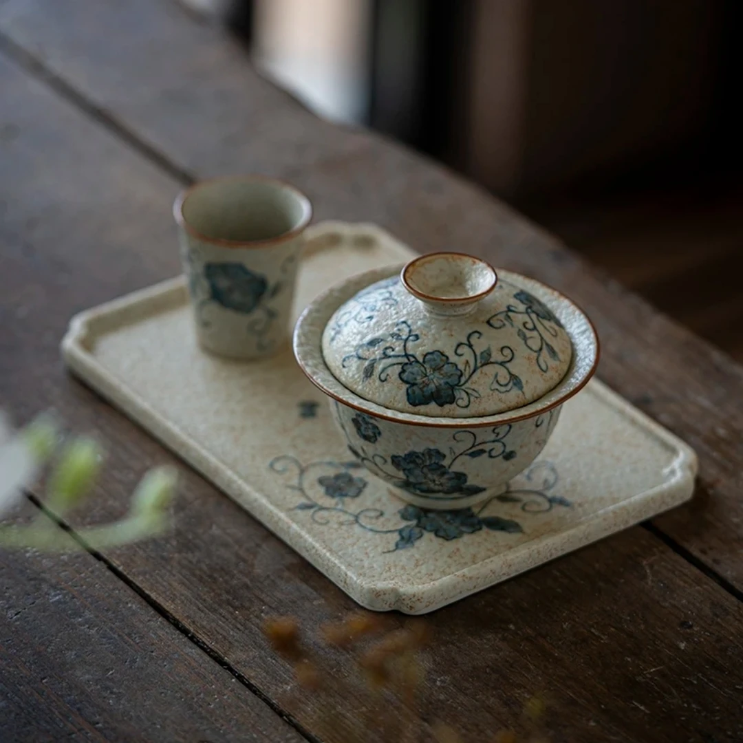 当代 华箐堂釉下彩手绘青花盖碗壶承茶盘主人杯中式复古陶瓷茶具