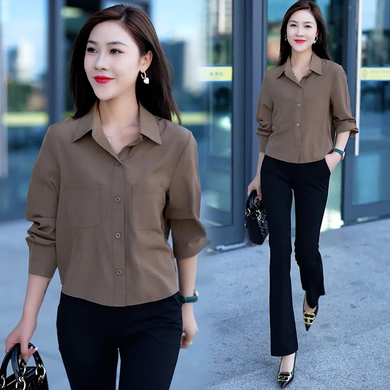 小个子休闲简约长袖衬衫女2025年春秋季新款宽松显瘦时尚减龄衬衣