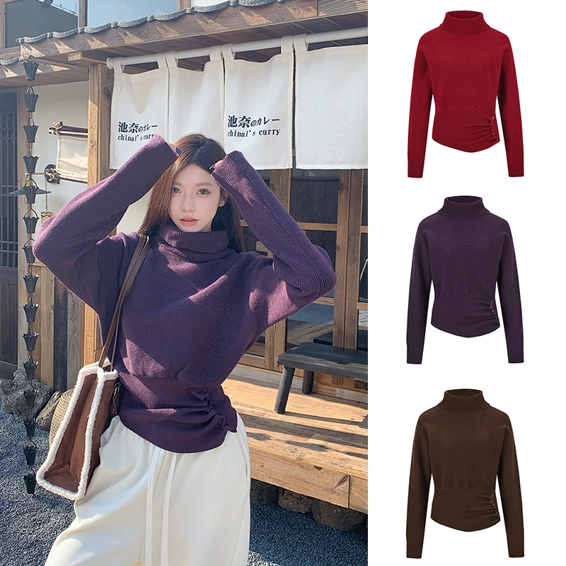 Moses Queen/魔西女王韩版高领蝙蝠袖针织衫秋冬收腰显瘦套头毛衣