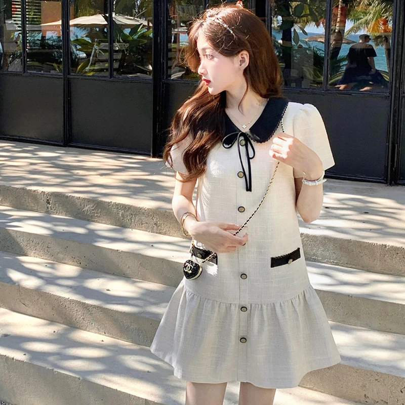 千金风小香娃娃装连衣裙夏季气质减龄女小个子法式短裙子D1243