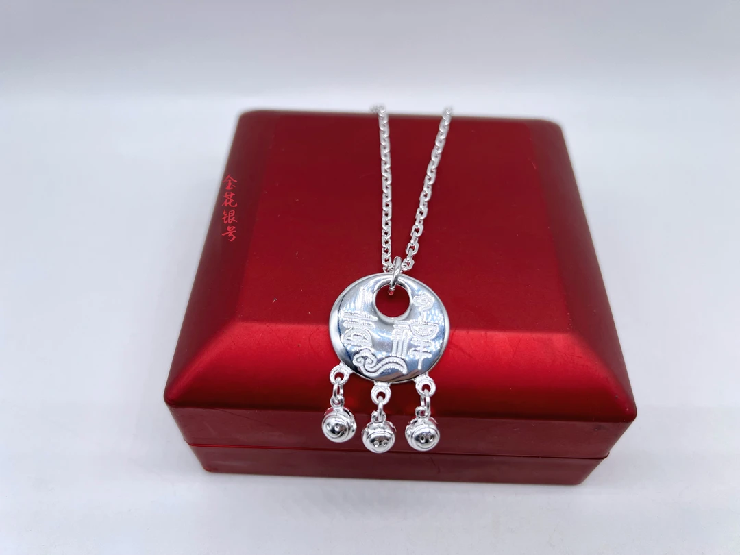 吊坠足银 新款长命锁【金花银号】项链手工时尚儿童复古纯手工编织