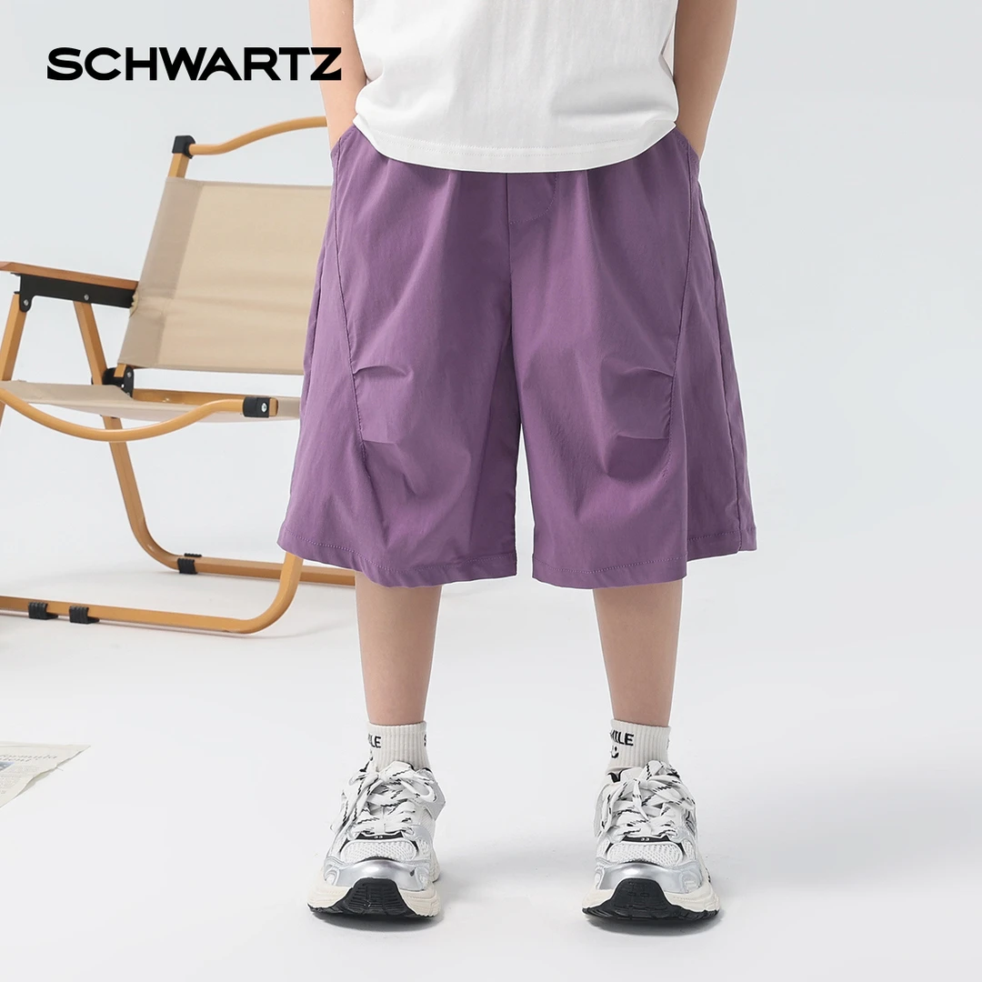 SCHWARTZ男童纯色宽松直筒短裤2025夏季新款百搭潮酷帅气-2671
