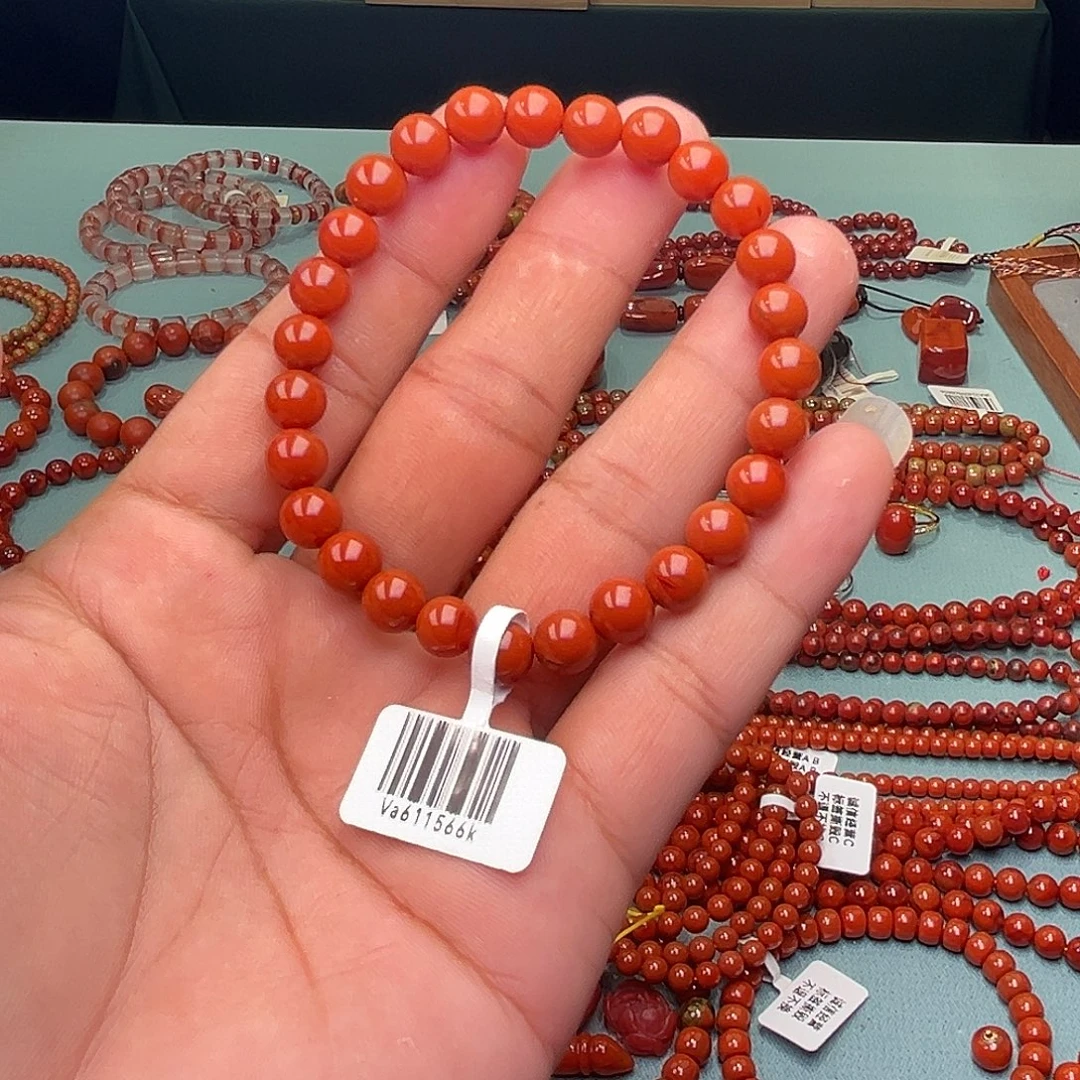 南红玛瑙未镶嵌手链柿子红卡7十