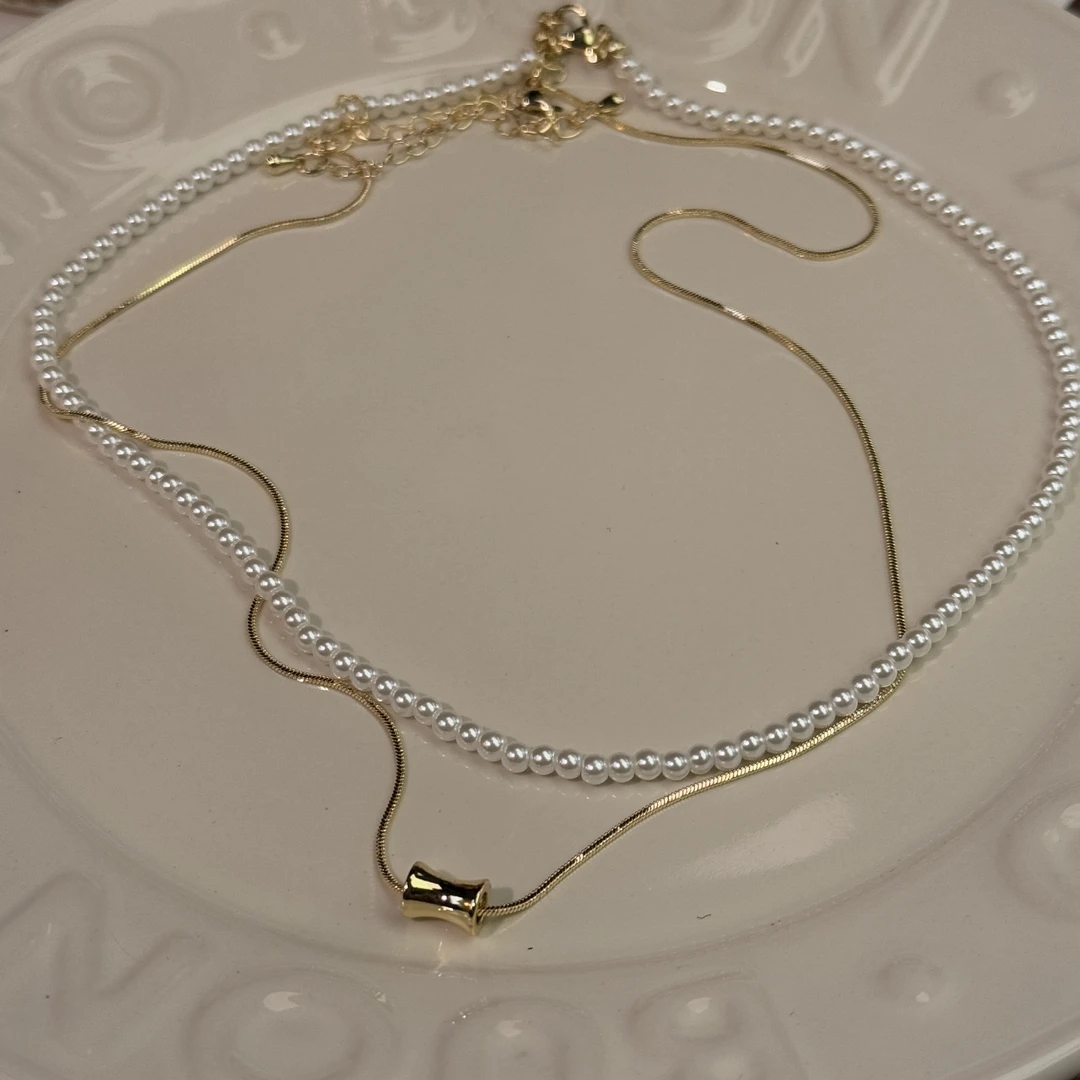 铜项链 小众轻奢时候双层项链气质精致叠戴颈联优雅时尚