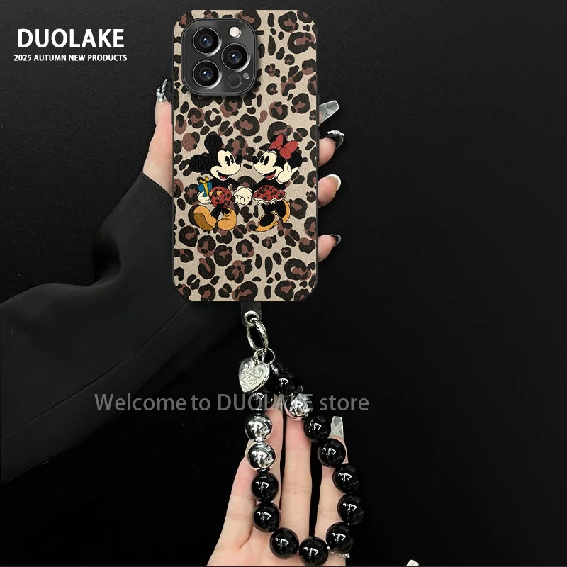 豹纹米奇适用苹果vivo华为oppo小米iPhone17电镀羊皮防摔手机壳女