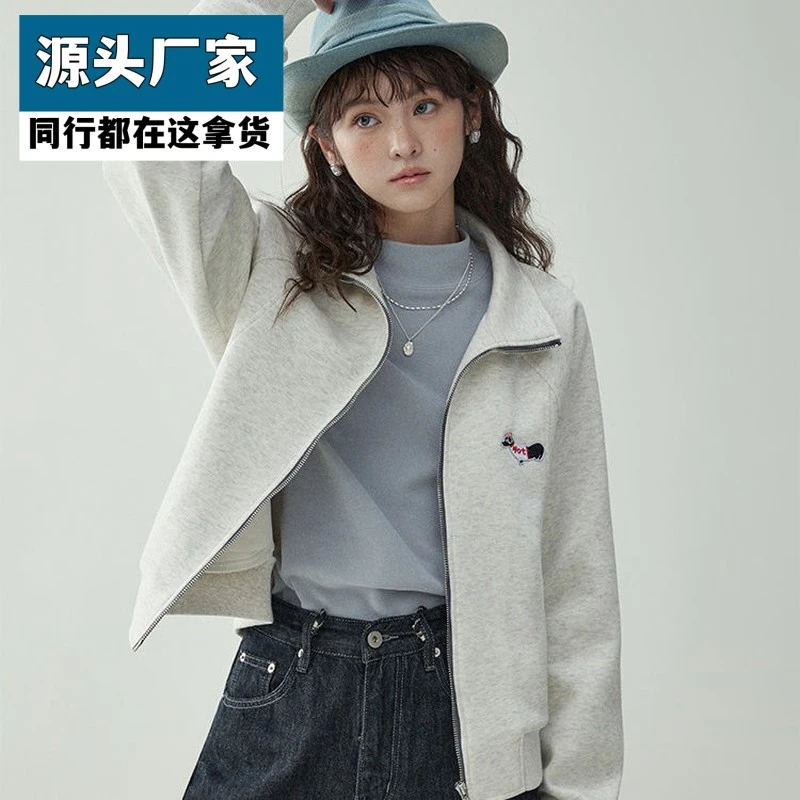 梵乐芬外套女卫衣小个子双拉链短款拉链卫衣秋冬新款宽松上衣开衫