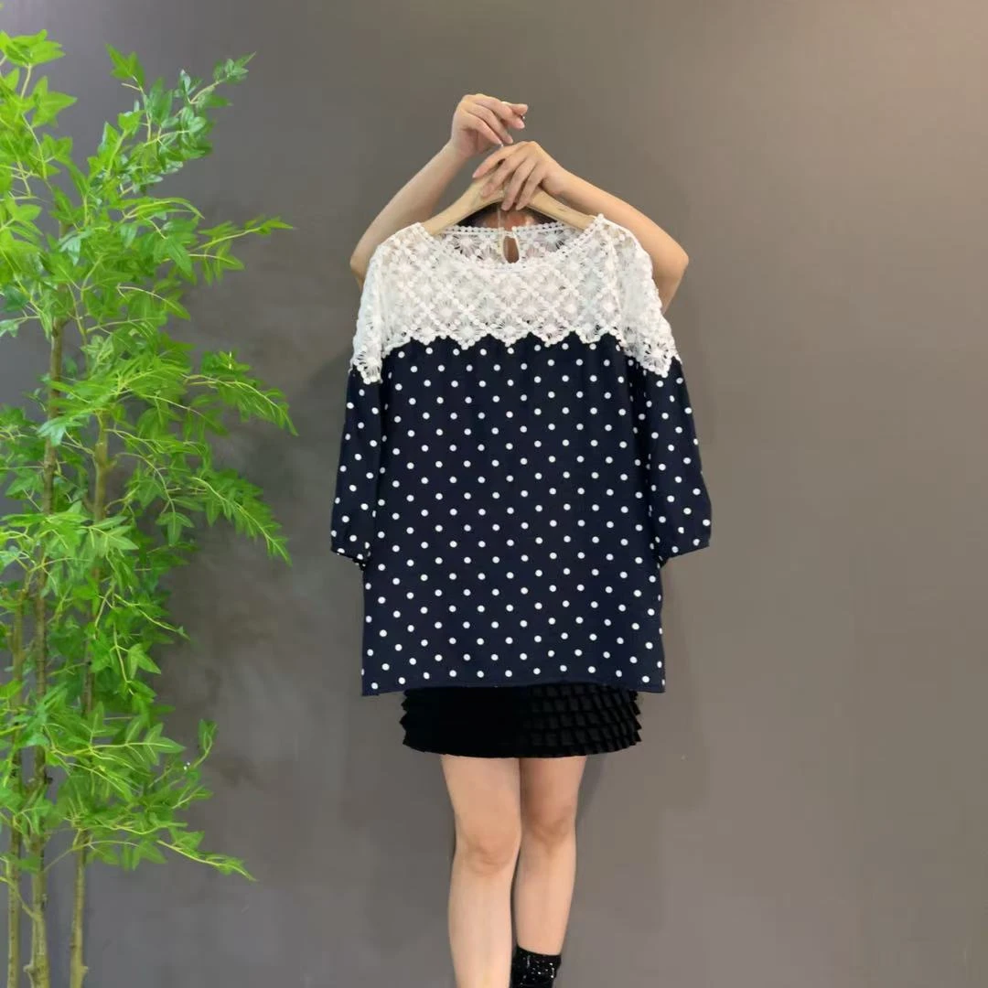 法式蕾丝拼接波点衬衫女2025夏季新款时尚洋气百搭显瘦上衣
