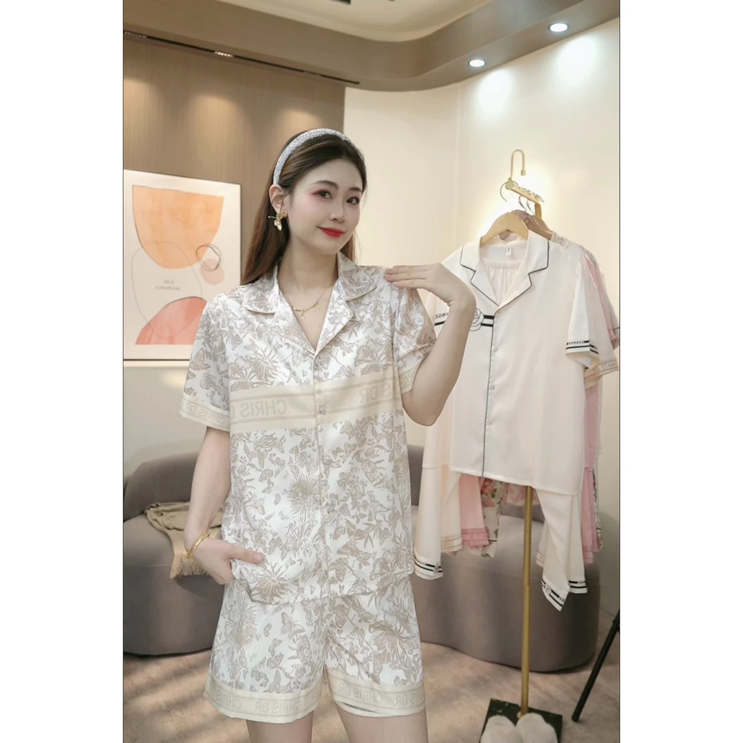 【秀秀家】夏季上新《白金蝴蝶》丝质高定短袖长裤睡衣家居服套装