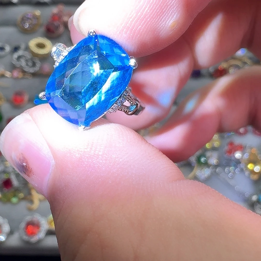 托帕石戒指银S925镶嵌