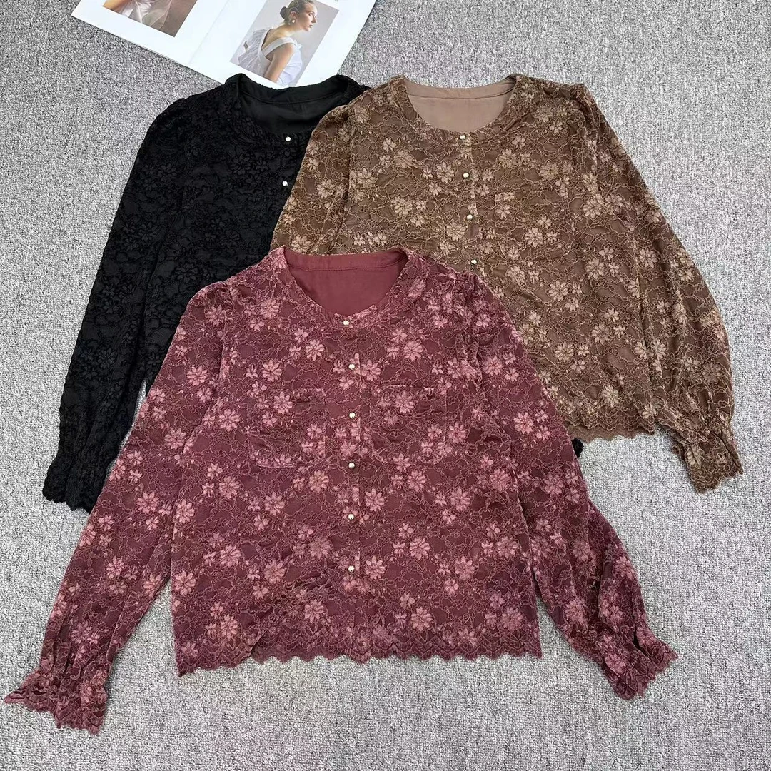 【周周家】5021濮院春季羊毛镂空刺绣圆领时尚百搭花边长袖