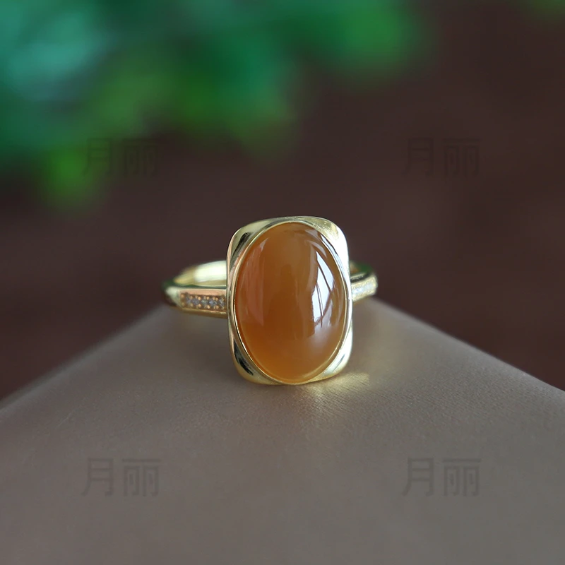 天然和田玉糖料戒指女925银时尚开口戒 生日礼物