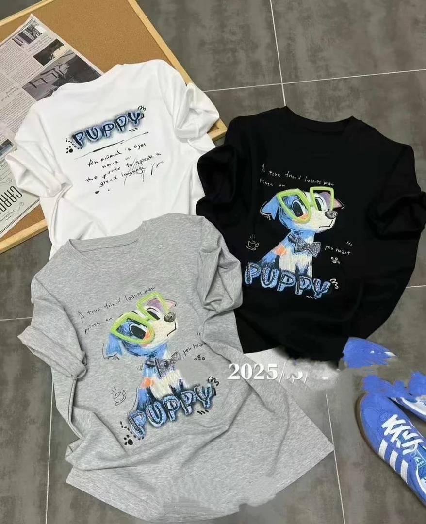 新品圆领印花小狗T恤3042