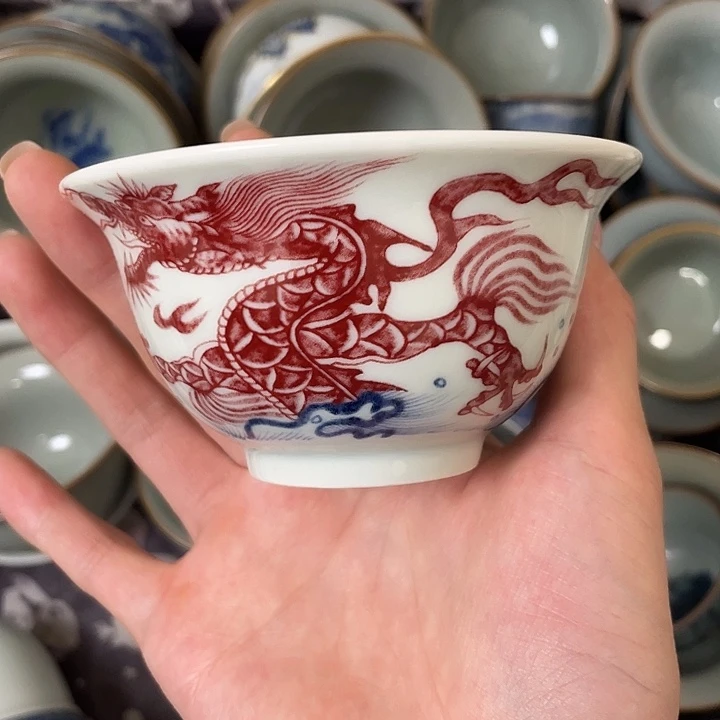 杯白瓷鱼化龙压手杯微瑕