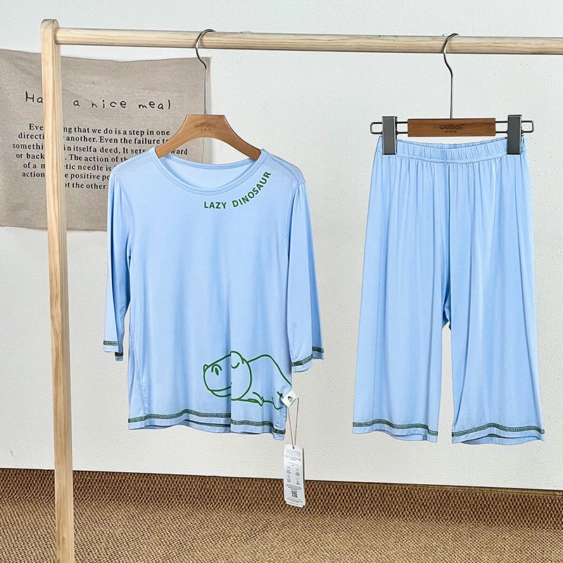 003睡觉恐龙七分袖七分裤套装儿童休闲家居服3