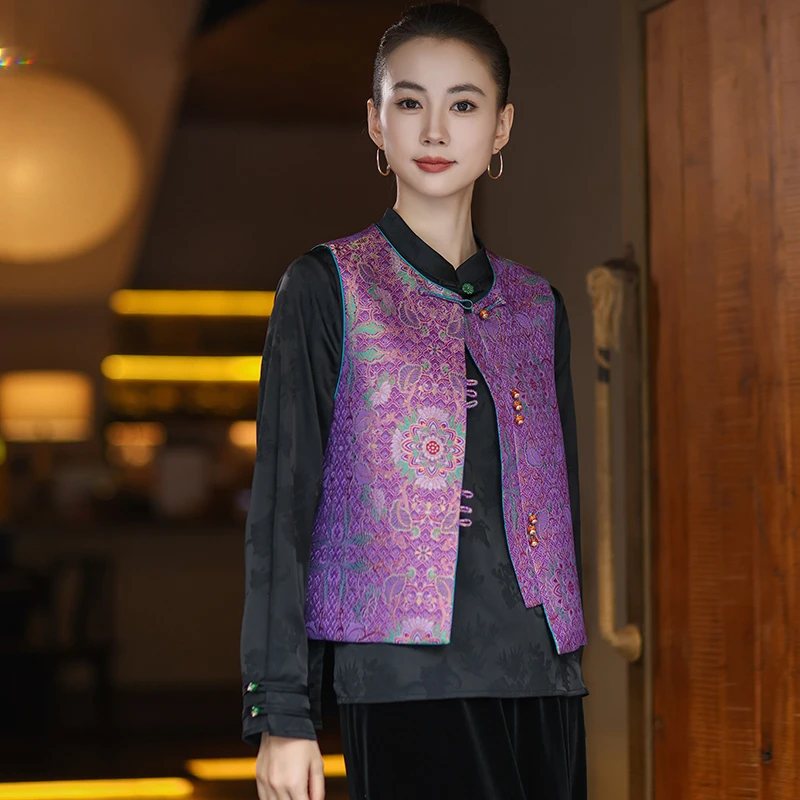 【彩麟宝相花】新中式织锦缎提花国风马夹2025秋季复古优雅气质坎肩
