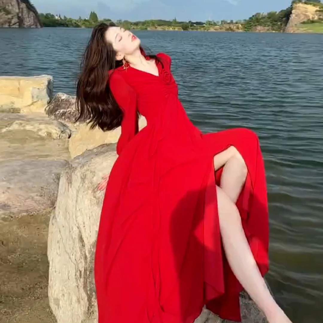 法式浪漫温柔风连衣裙子女2025夏仙气森系海边度假长裙5230