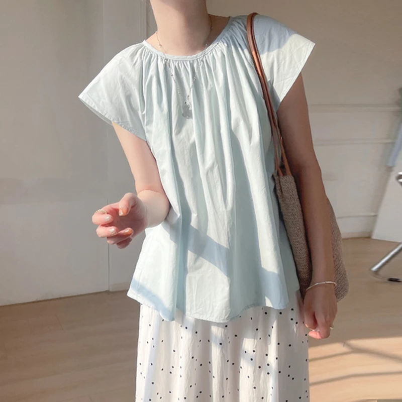 【伊伊】孕妇装2025夏季新款时尚薄款A字版下摆宽松短袖纯色娃娃衫