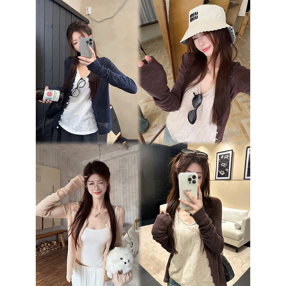 【挚爱私服】早秋卷边纯色长袖针织开衫上衣女22272#