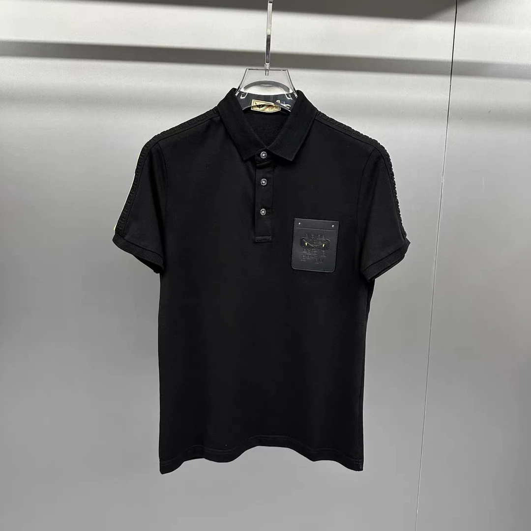 男士高定简约修身拼接压花百搭短袖POLO衫休闲拼色衬衫9061