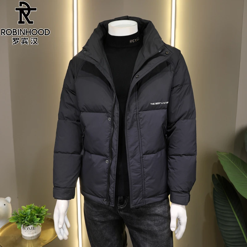 罗宾汉/ROBINHOOD冬季新款立领保暖棉服男士潮流帅气短款简约外套