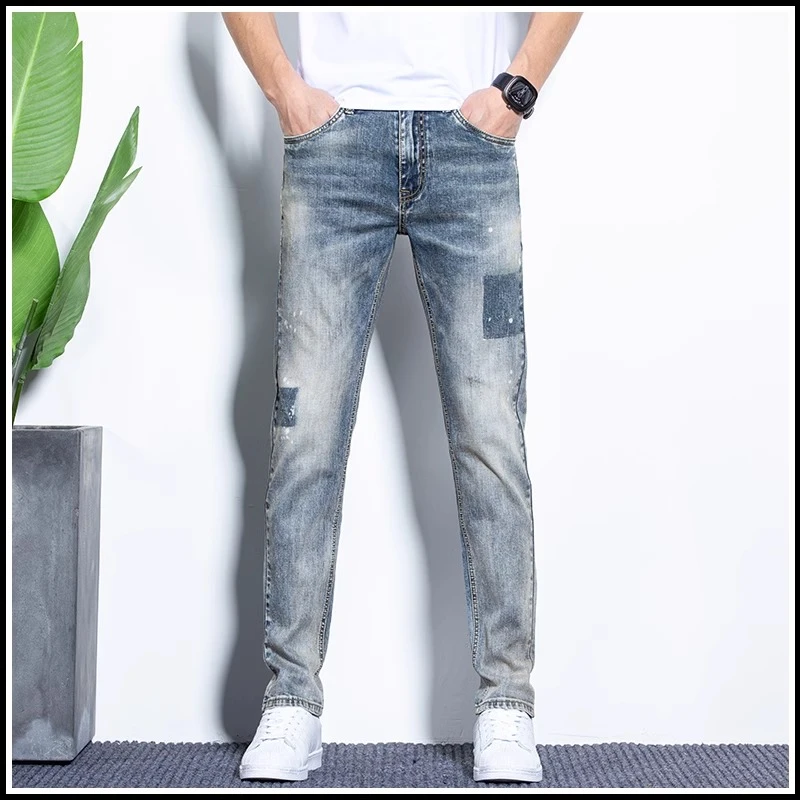 Leekody春季潮牌宽松印花牛仔裤男2025年新款弹力高端休闲长裤子