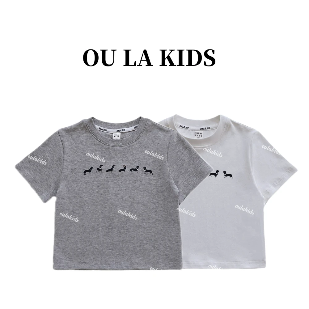 2025夏季新品女童装韩版趣味小狗印花正肩小版百搭短袖T恤L25275