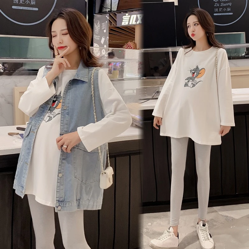 2025孕妇装春秋时尚洋气款韩版宽松显瘦牛仔马甲外穿女