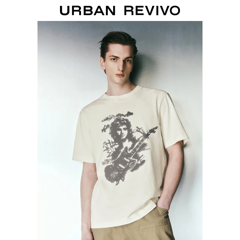 UR2025春季新款男装美式复古印花棉质圆领短袖T恤UMY450020