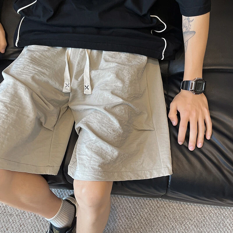 冰丝褶皱工装短裤男夏季薄款宽松速干降落伞兵五分裤凉感直筒中裤