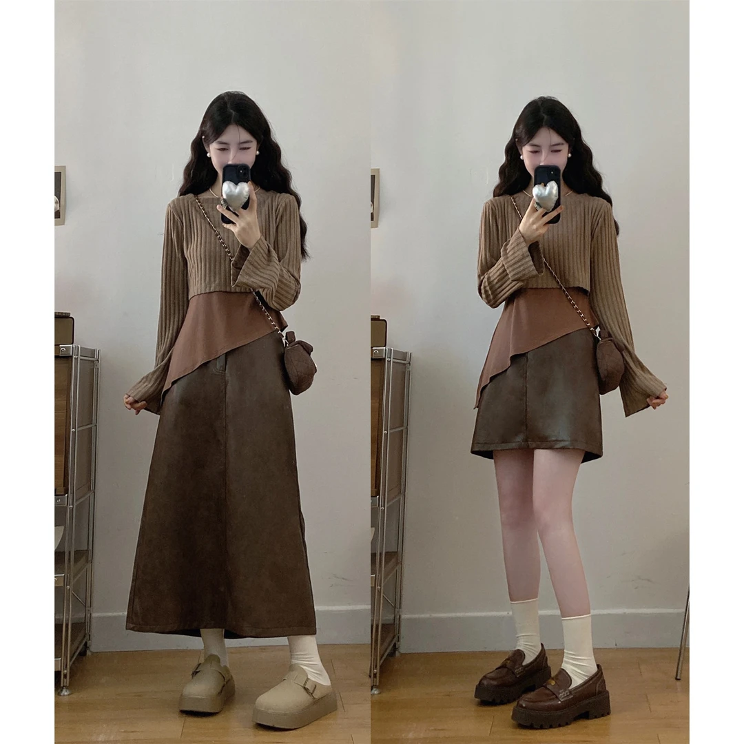 MO88ZSPF源子微胖女装 2025年秋复古减龄时尚三件套焦糖摩卡