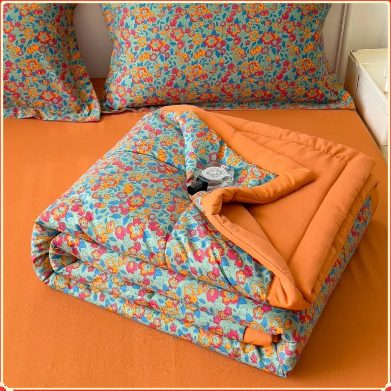 2025新款田园SXCP碎花水洗棉麻双层纱薄款夏凉被学生宿舍单【鸿成】